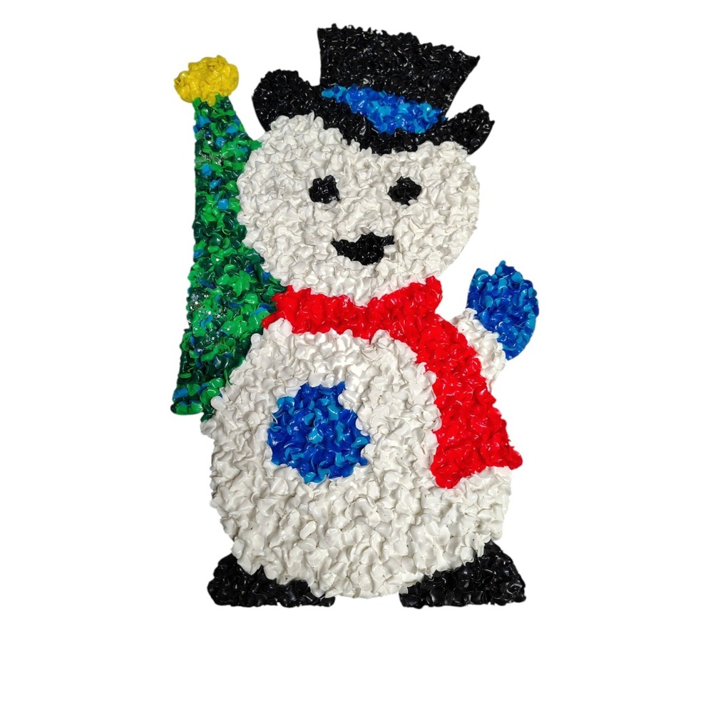Melted Plastic Popcorn Decoration Vintage Snowman Christmas Tree Holiday 18"